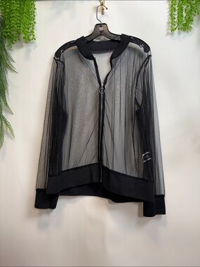 Sheer black bomber jacket. Very cool. 4xl  front zipper.